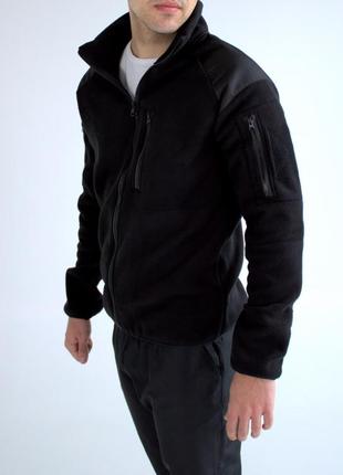 Флисовая куртка тактическая на застежке черная6 фото