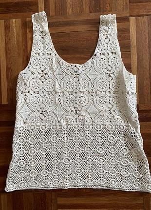 Нова бавовняна ажурна мереживна майка блуза  топ кроше  jack wills s-m uk 🇬🇧