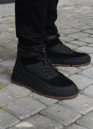 Стильные черные ботинки мужские, зимние, деми, кроссовки зимние, кожаные/кожа-мужская обувь