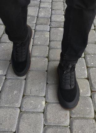 Стильные черные ботинки мужские, зимние, деми, кроссовки зимние, кожаные/кожа-мужская обувь2 фото