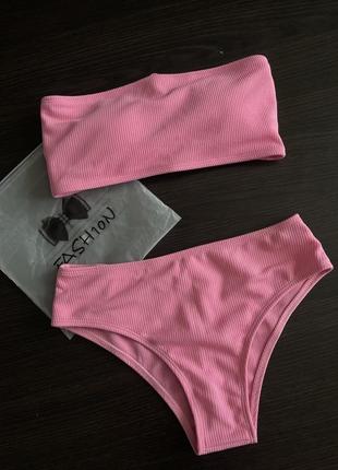 Розпродаж!!рожевий купальник, купальник барбі, роздільний купальник, купальник в рубчик