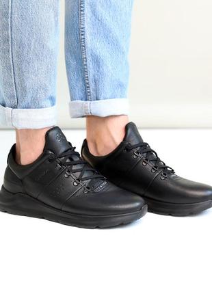 Черные мужские кроссовки весенние-осенние,осень-весна, демисезон, кожаные/кожа-мужская обувь