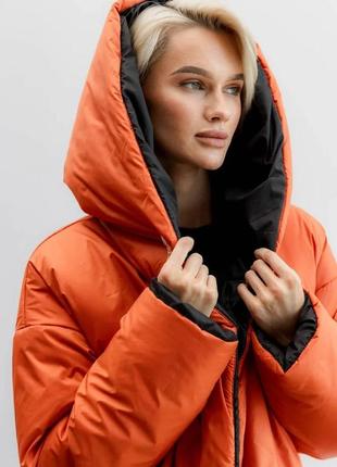 Женская куртка двухсторонняя с оверсайз поясом синтепух 42-52 размеры разные цвета8 фото
