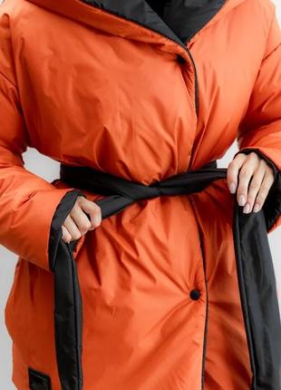 Женская куртка двухсторонняя с оверсайз поясом синтепух 42-52 размеры разные цвета6 фото
