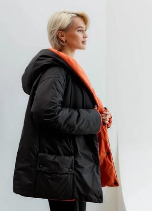 Женская куртка двухсторонняя с оверсайз поясом синтепух 42-52 размеры разные цвета10 фото