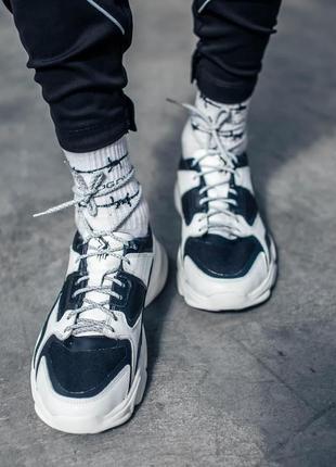 Кросівки чоловічі з натуральної шкіри fix чорно-білі кеди осінні весняні демісезонні2 фото