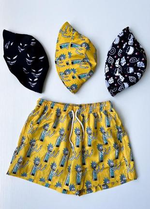 Шорти пляжні з принтом rick жовті  ⁇  купальні шорти чоловічі  ⁇  плавки чоловічі із сіткою топ якості