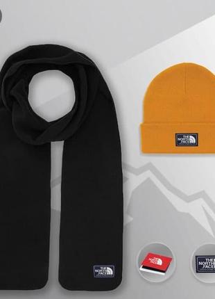 Комплект шапка + шарф the north face зимний мужской черный | наборы шапка шарф теплые норт фейс люкс качества7 фото