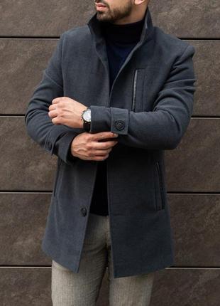 Чоловіче пальто кашемірове gang весняне осіннє темно-сіре пальто класичне демісезонне4 фото