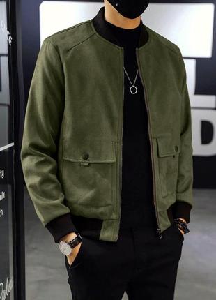 Замшева куртка чоловіча весняна осіння gang v5 хакі бомбер чоловічий замша весна осінь