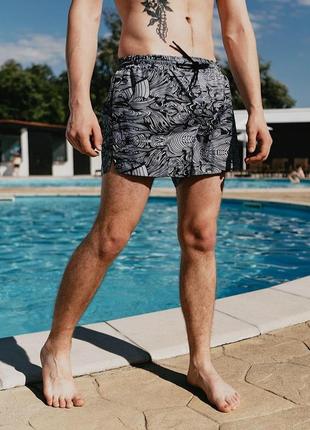Плавки шорти чоловічі storm чорні плавальні шорти літні з принтом плавки чоловічі із сіткою8 фото
