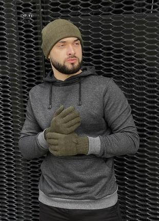 Шапка + перчатки комплект зимний мужской shoves до -30*с серый шапка мужская вязаная5 фото