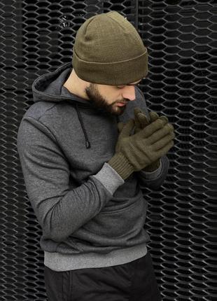 Шапка + перчатки комплект зимний мужской shoves до -30*с серый шапка мужская вязаная6 фото