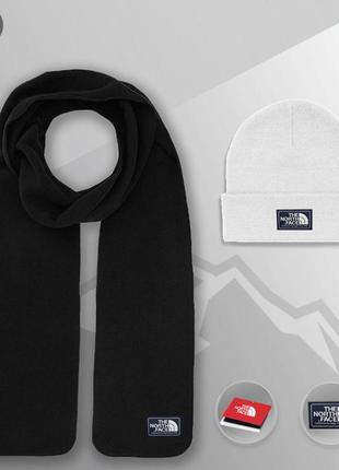 Комплект зимний шапка + шарф the north face белый | набор tnf мужской женский теплый до -25*с тнф