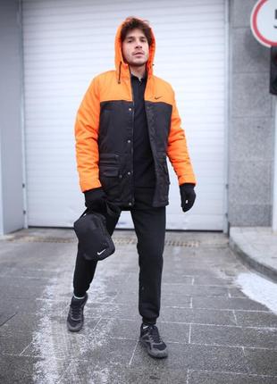Парка чоловіча зимова nike (найк) помаранчева до -30*с | куртка з капюшоном подовжена спортивна топ якості2 фото
