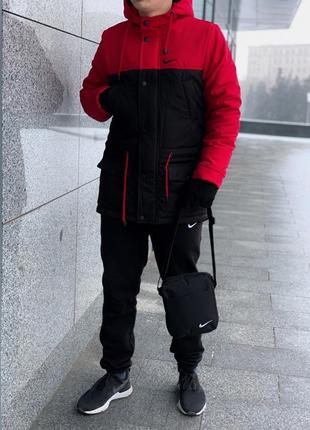 Парка чоловіча зимова nike (найк) помаранчева до -30*с | куртка з капюшоном подовжена спортивна топ якості3 фото