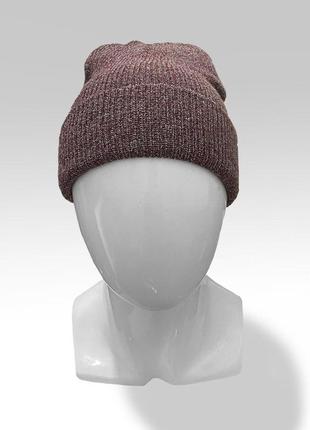 Шапка теплая зимняя унисекс fusion серая | шапка бини двойная осень зима с отворотом люкс качества5 фото