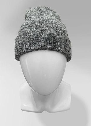 Шапка теплая зимняя унисекс fusion серая | шапка бини двойная осень зима с отворотом люкс качества2 фото