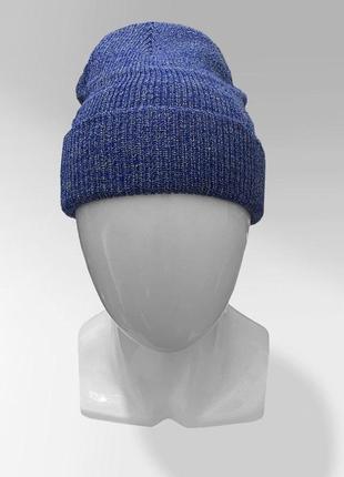 Шапка теплая зимняя унисекс fusion серая | шапка бини двойная осень зима с отворотом люкс качества4 фото