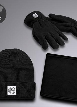 Комплект шапка + рукавиці + баф supreme gloves до -25*с чорний | комплект зимовий чоловічий жіночий суприм3 фото