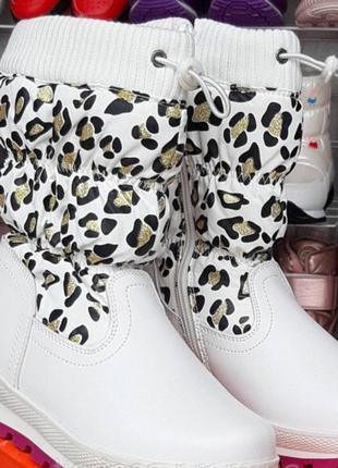 Дитячі зимові чобітки для дівчинки білі леопард маломір