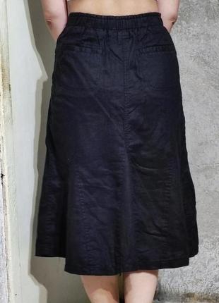 Спідниця льон чорна юбка лен льняная черная миди посадка клеш колокол а силуэт годе трапеция классика7 фото