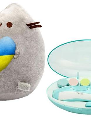 Мягкая игрушка pusheen cat с сердцем, детская электрическая полировальная машинка голубая и ножницы vol-10583