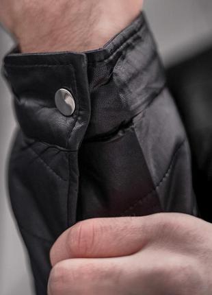 Куртка кожаная зимняя на меху мужская capital до -15*с черная с коричневым мехом | кожанка зима люкс качества6 фото