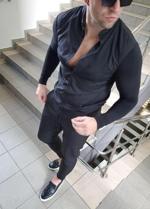 Рубашка мужская с длинным рукавом aver хлопковая черная | рубашка классическая приталенная