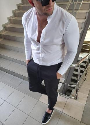 Рубашка мужская с длинным рукавом aver хлопковая черная | рубашка классическая приталенная