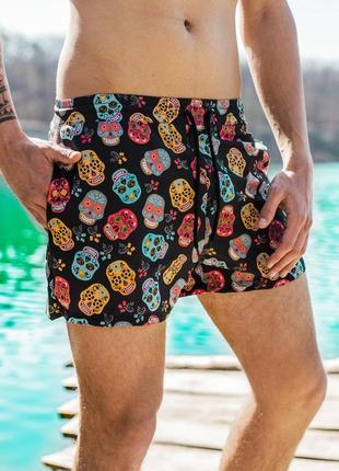 Пляжные шорты мужские летние сherepy х black | плавательные шорты плавки купальные