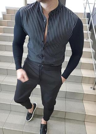 Рубашка мужская с длинным рукавом aver хлопковая черная | рубашка классическая приталенная