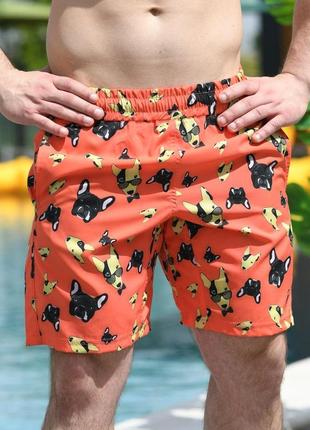 Шорты пляжные мужские плавательные с сеткой летние sobaki оранжевые плавки  шорты для плавания на лето