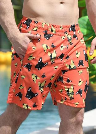 Шорты пляжные мужские плавательные с сеткой летние sobaki оранжевые плавки  шорты для плавания на лето2 фото