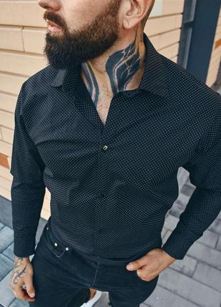 Рубашка мужская в горошек as классическая черная | рубашка мужская прямая slim regular fit2 фото