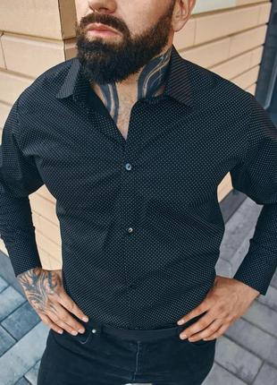 Рубашка мужская в горошек as классическая черная | рубашка мужская прямая slim regular fit3 фото