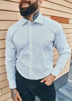 Рубашка мужская в горошек as классическая черная | рубашка мужская прямая slim regular fit4 фото