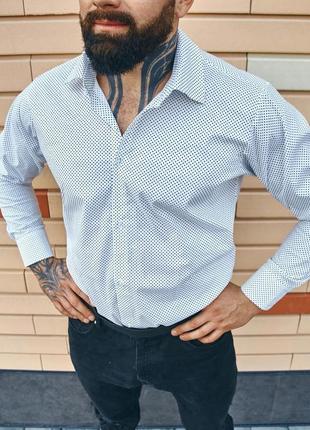 Рубашка мужская в горошек as классическая черная | рубашка мужская прямая slim regular fit6 фото