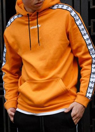 Кофта мужская зимняя adidas оранжевая теплая на флисе худи с капюшоном | толстовка адидас2 фото