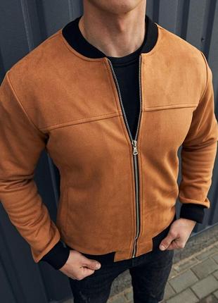 Куртка мужская замшевая as весенняя осенняя коричневая бомбер мужской замша приталенный5 фото