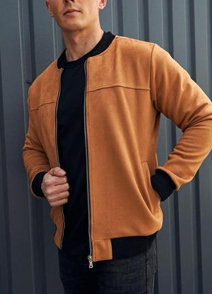 Куртка мужская замшевая as весенняя осенняя коричневая бомбер мужской замша приталенный