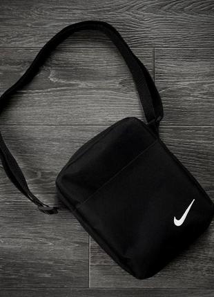 Сумка через плечо мужская nike черная барсетка спортивная повседневная найк  мессенджер тканевый на плечо7 фото