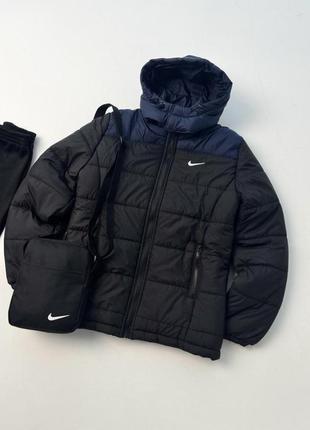 Комплект чоловічий зимовий nike cl до -25*с куртка чоловіча зимова + штани на флісі костюм найк зима чорно-червоний5 фото