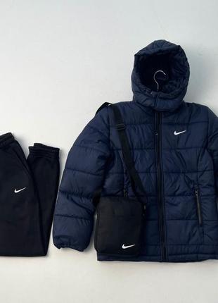 Комплект чоловічий зимовий nike cl до -25*с куртка чоловіча зимова + штани на флісі костюм найк зима чорно-червоний3 фото