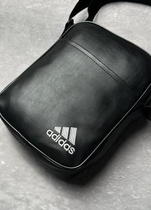 Мужская сумка через плечо кожаная adidas черная  барсетка плечевая адидас мессенджер на плечо