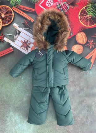Зимний детский костюм с натуральным мехом енота курточка комбинезон3 фото