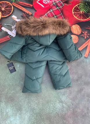 Зимний детский костюм с натуральным мехом енота курточка комбинезон2 фото