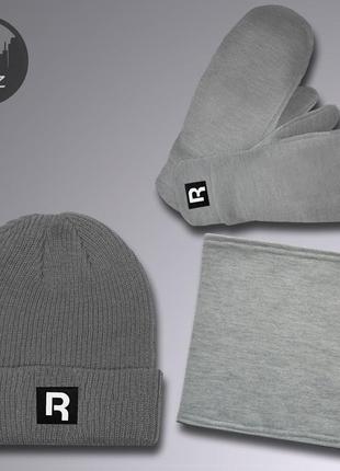 Комплект зимовий шапка + баф + рукавиці (рукавички) stone island до -25 * с чорний | комплект чоловічий жіночий теплий10 фото