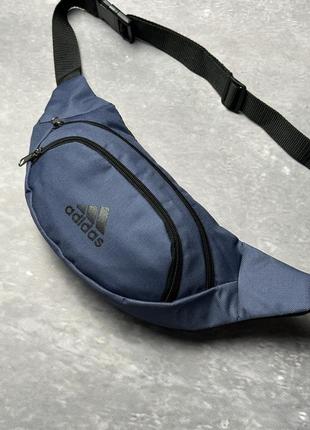 Сумка через плече adidas (адідас) синя  бананка чоловіча жіноча сумка на пояс тканинна3 фото