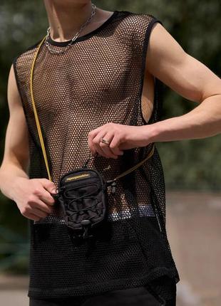 Мессенджер сумка мужская через плечо повседневная mini черная на плечо  барсетка небольшая тканевая плечевая2 фото